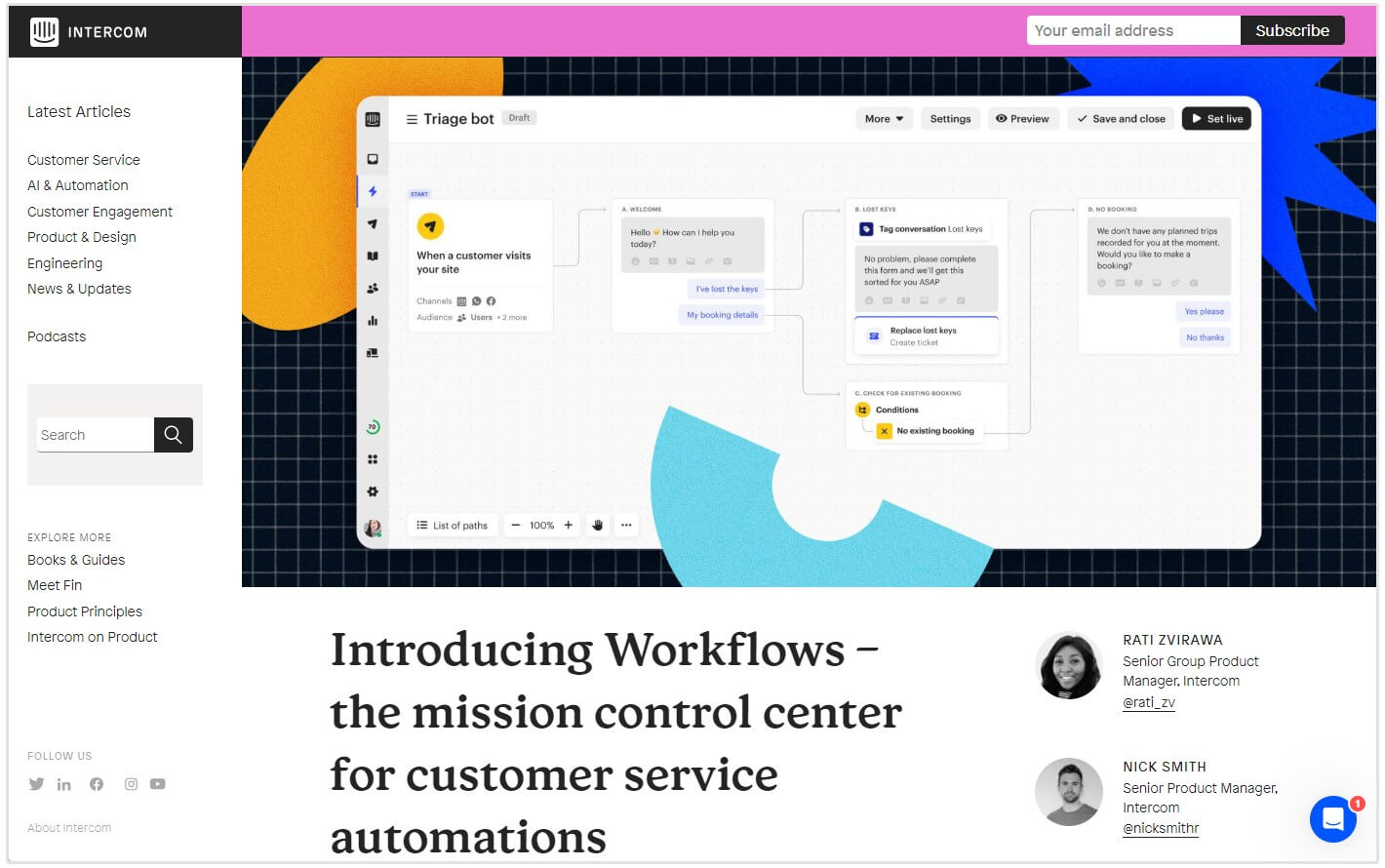 intercom workflows aankondiging